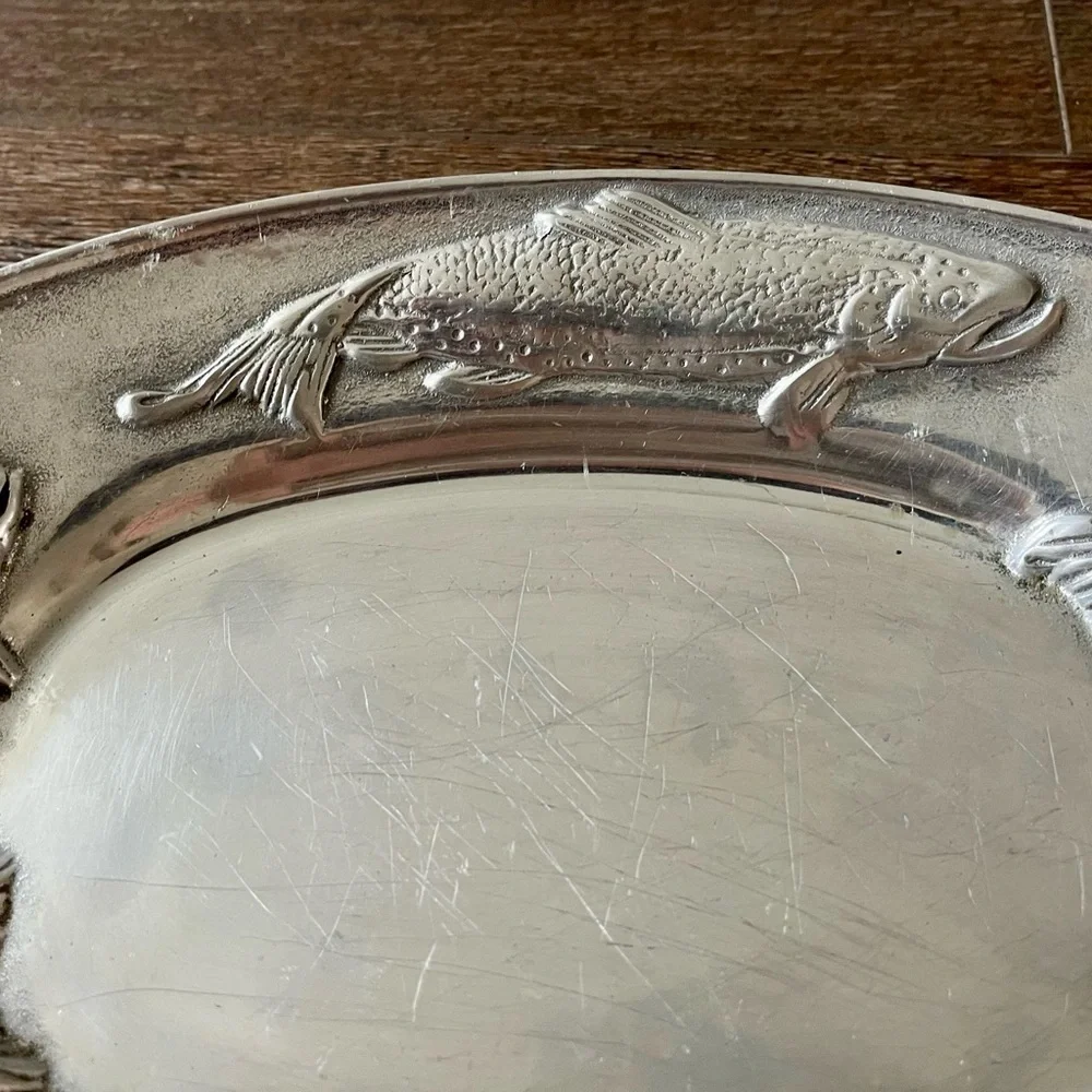 Silver Fish Embossed Oval Platter